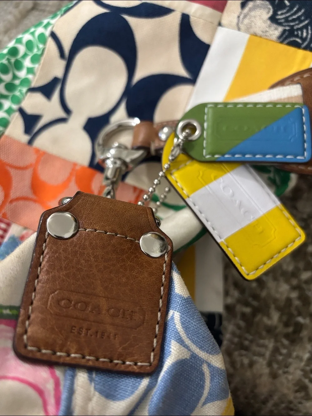 Coach Colorblock Shoulder Hobo Bag Tag Key Fob - Yellow, White, Green, Blue